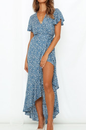 Floral Wrap Maxi Dress Short Sleeve V-Neck Floral Wrap Maxi Dress Short Sleeve V-Neck