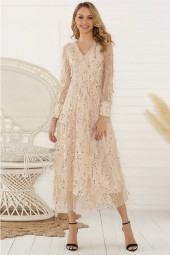 Glamorous Apricot Sequin Mesh V-Neck Midi Dress Glamorous Apricot Sequin Mesh V-Neck Midi Dress