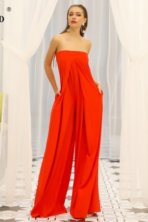 Summer-Ready Elegance: Slash Neck Off Shoulder Backless Rompers Solid Color Jumpsuit