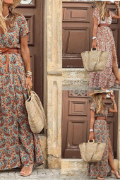 Vintage Elegance Floral Long V-Neck Boho Dress Vintage Elegance Floral Long V-Neck Boho Dress