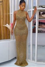 Glamorous Crystal-Studded Long Maxi Open Back Sequins Club Dress for a Memorable Birthday Outfit