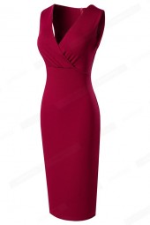 Elegant and Alluring: Pure Color Sleeveless Deep Neck Bodycon Pencil Dress