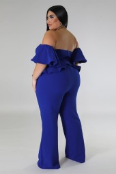 Summer Style Plus Size Off Shoulder Elastic Wide Legged Jumpsuit with Ruffles