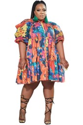 Plus Size Tie Dye Loose Casual Cute Ball Gown Shirts Midi Dress - Perfect for Any Occasion!
