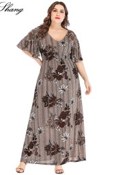 Plus Size Summer Floral Vintage High Waist Tunic Beach Dress