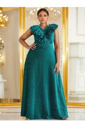 Stunning Emerald Green V-Neck Plus Size Evening Dress - Soft-Fit
