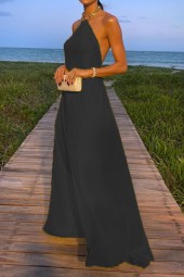 Summer Maxi Solid Chain Backless Dress Sleeveless Streetwear Loungewear