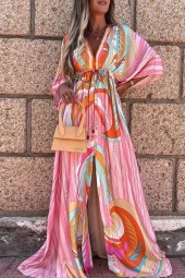 Boho Long Dress Self Belted Tunic: Bikini Coverup & Beachwear