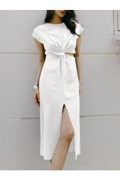 Summer Zipper Sleeveless Sundress with Elegant Split Midi Design