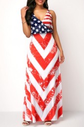 Women's Sleeveless V-Neck Star Print Maxi Dress