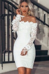Elegant White Lace Off-Shoulder Bodycon Dress