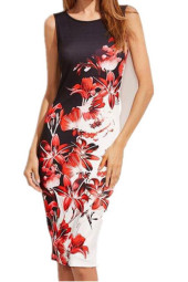 Sleeveless Floral Bodycon Pencil Midi Dress Sleeveless Floral Bodycon Pencil Midi Dress