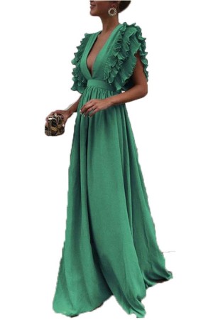 Summer Breeze: Gray Backless Butterfly Sleeve Maxi Dress