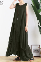 Vintage Asymmetrical Sundress Tank Dress Army