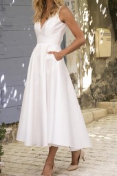 White Retro Backless Mid Length Sleeveless Slim Party Summer Elegant Casual Dress