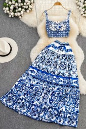 Summertime Splendor: Padded Crop Top & Floral Maxi Skirt Set