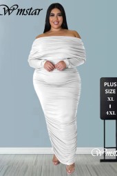 Plus Size Off Shoulder Long Sleeve Elegant Draped Maxi Dress - Perfect for Fall 