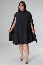 Plus Size Elegant Loose Cloak Sleeve Pleated Summer Dress for Women's Party Outfit
