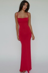 Stunning Red Backless Sleeveless Maxi Dress - Perfect for Summer Holidays at the Beach