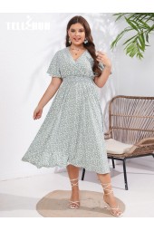 Floral Vneck Summer Midi Dress - Plus Size Casual Chic