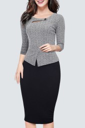 Patchwork Cut Out Pencil Dress for Casual Work Office Spring/Autumn