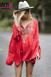 Boho Embroidery Tassel Vneck Hippie Chic Loose Blusas Feminino Fall