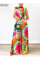Zamzea Elegant Floral Summer Overall with Turtleneck and Wide Legs