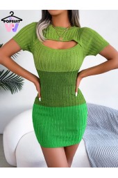 Autumn Hollow Out Knitted Dress with High Waist and Gradients