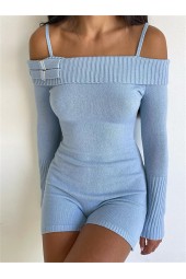 Knitted Off Shoulder Slim Fit Jumpsuit: Casual Spring/Fall Rompers