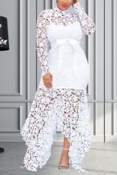 Chic Lace Patchwork Plus Size Dress with Bow