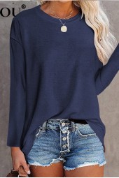 Solid Cotton Long Sleeve All Match Casual Tee