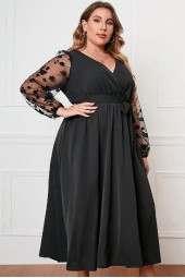 Plus Size Neck Lace Long Sleeves Maxi Elegant Casual Dress