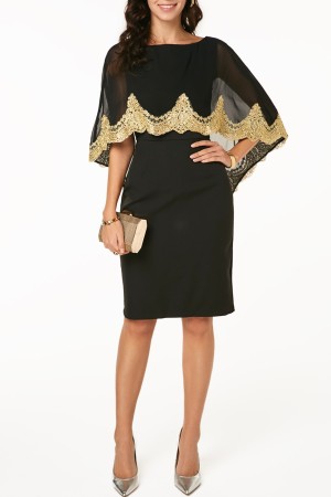Elegant Black Chiffon Sheath Dress with Back Slit Detail