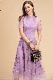 Elegant Summer Floral Embroidered Vintage Party Dress