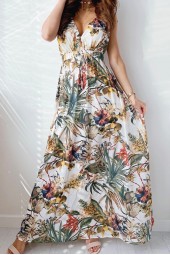 Bohemian Summer Bliss: Beach Sleeveless Floral Long Dress with Backless Design and High Quality