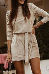 Velvet Puff Sleeve Mini Dress