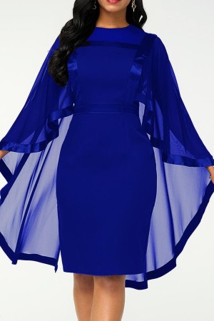 Elegant Cape Slim Fit Round Collar Cocktail Banquet Bodycon Dress