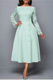 Timeless Elegance: Long Sleeve Lace Stitched High Waist Midlength Oversized Dress