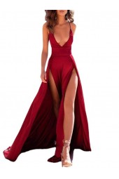 Glamorous Red Satin Sling Long Backless Maxi Dress with High Splits and Open Back for a Night Out