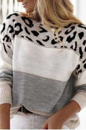 Cozy Leopard Contrast Pullover Sweater: Perfect for Autumn and Winter 
