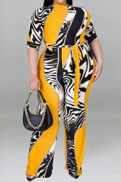 Plus Size Offtheshoulder Half Sleeve Jumpsuit with Waistband Patchwork - Street Wear Casual Look