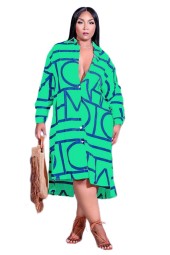 Plus Size Geometric Lapel Long Sleeve Dress - Trendy & Stylish Outfit