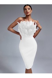 Stunning White Feather Midi Dress - Perfect for Any Special Occasion