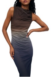 Chic Beachwear: Sleeveless Tie Dye Ruched Tank Slim Fit Dress