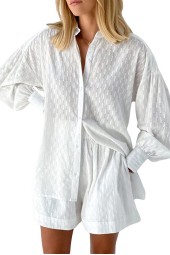 Summer Chic: Long Sleeve Lapel Button Jacquard Shirt & Shorts