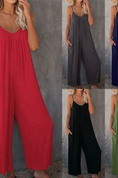 Summer Sleeveless Overalls: Wide Leg Jumpsuits with Casual Straps
