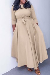 Vintage Bow Tie Maxi Dress with Three Quarter Sleeves