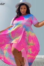 Summer Tie Dye Plus Size Shorts Set - Long Top, Short Leggings