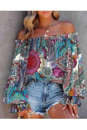 Boho Lace Up Off Shoulder Ruffle Shirt - Casual and Loose