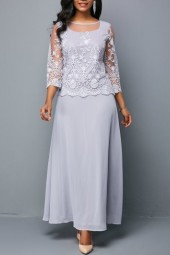 Elegant Lace-Accented Chiffon Dress with Zipper Back Detail